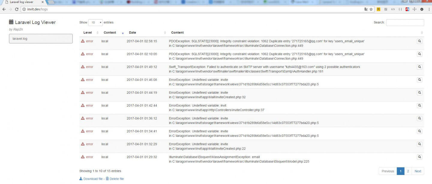 盛悦个人博客安装laravel扩展包---laravel-log-viewer页面log查看工具